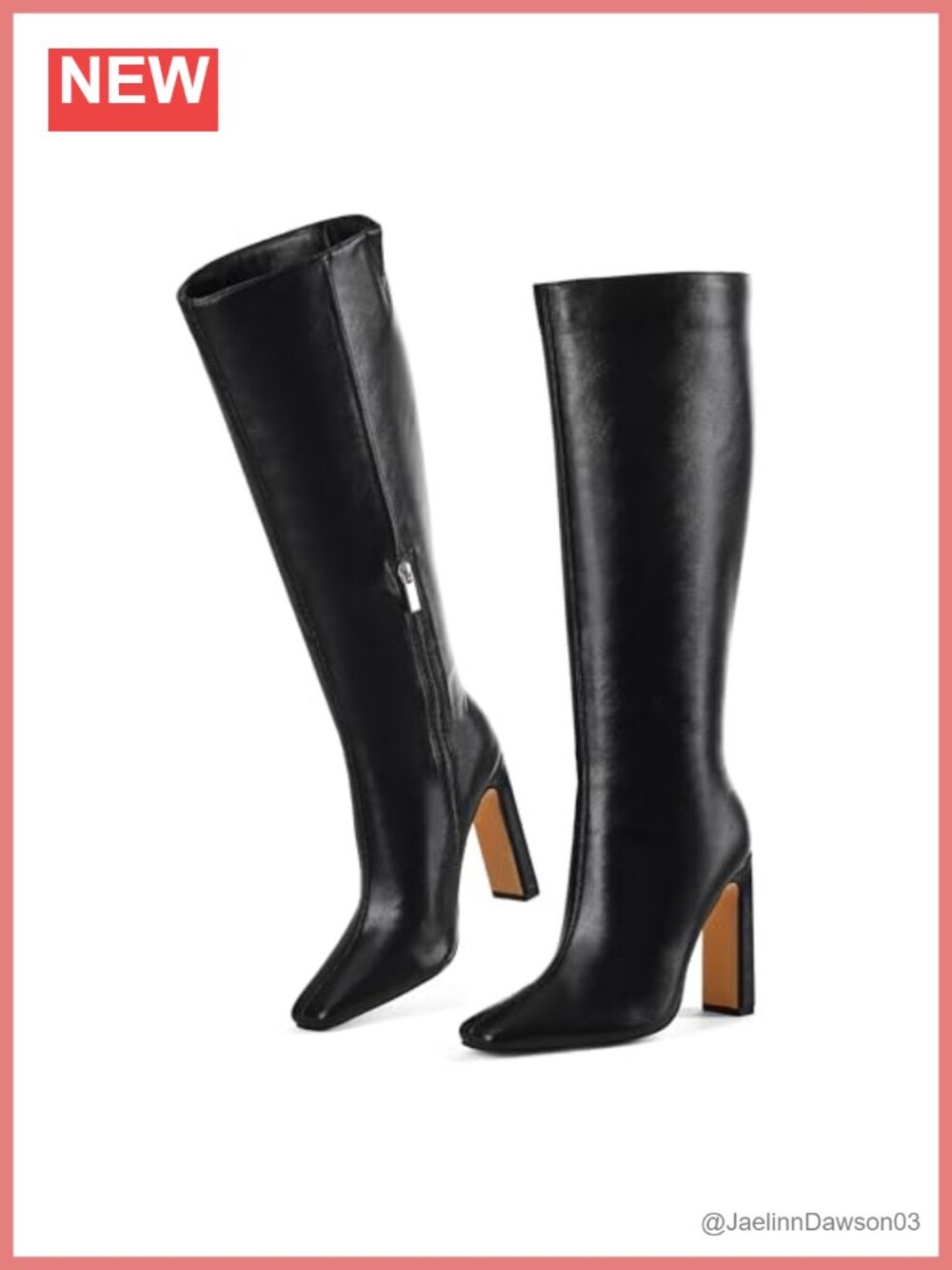 Knee High Square Toe Chunky Heel Boots Side Zipper Elastic Winter